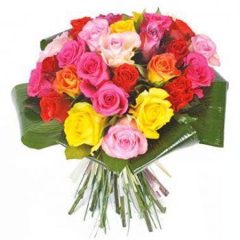 Mahdia bloemen bloemist- Boeket veelkleurige rozen Peps Boeket/bloemstuk