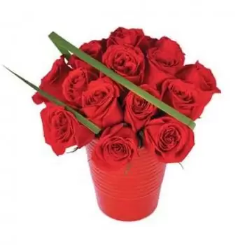 Ainvelle bloemen bloemist- Boeket rode rozen in granaatappelpot Bloem Levering