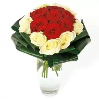 Saint-Claude-virágok- Csokor vörös és fehér rózsa Complicité Virág Szállítás