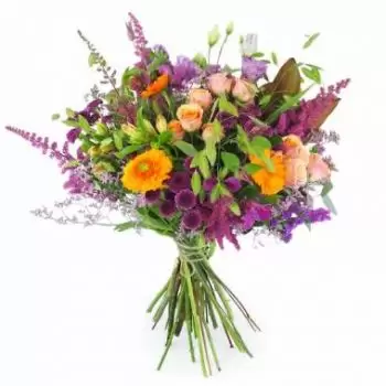 툴루즈 꽃- Valence 롱 오렌지 & 퍼플 부케 꽃 배달