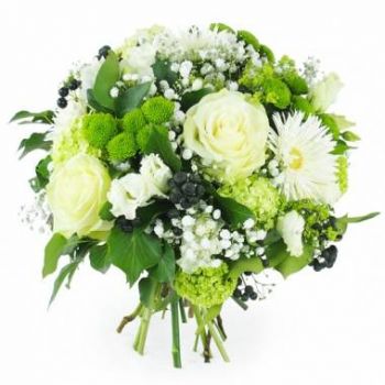 بائع زهور لطيف- باقة جرونوبل الخضراء والبيضاء المستديرة باقة الزهور