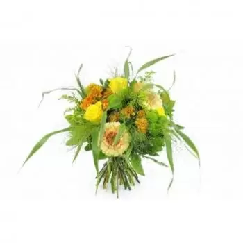 לה קונדאפין פרחים- זר עגול כפרי צהוב וכתום גנואה פרח משלוח