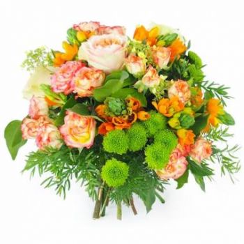 Adelange Blumen Florist- Runder Blumenstrauß aus Kölner Orangenblüte Blumen Lieferung