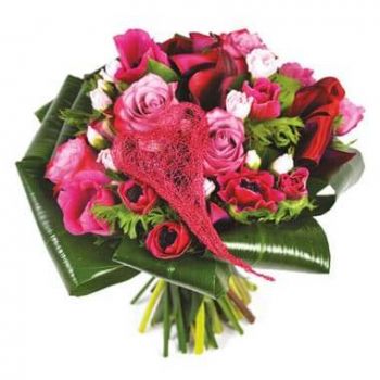 몽펠리에 꽃- 라즈베리 핑크 꽃의 둥근 꽃다발 꽃 배달