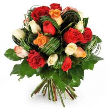 图卢兹 花- 五颜六色的玫瑰圆花束喜悦 花 交付