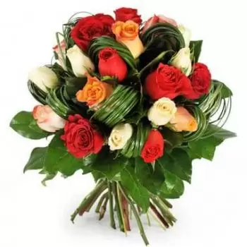 Дюкос цветя- Кръг букет от цветни рози Joy Цвете Доставка