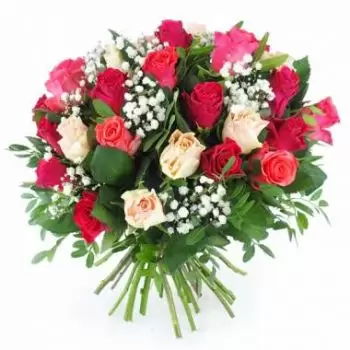 Ahaxe-Alciette-Bascassan Blumen Florist- Runder Strauß Lyoner Rosen Blumen Lieferung