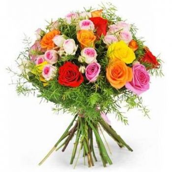 fiorista fiori di Lione- Mazzo rotondo di rose multicolori Fiore Consegna