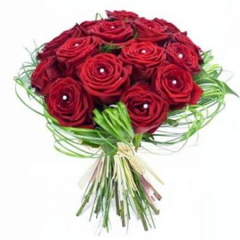 Montpellier bloemen bloemist- Rond boeket rode rozen Perles d'Amour Bloem Levering