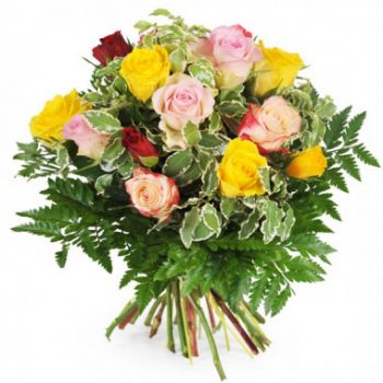 Монегети цветя- Многоцветен кръгъл букет Dame Rose Букет/договореност цвете