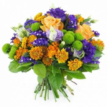 Γουαδελούπη λουλούδια- Στρογγυλή ανθοδέσμη πορτοκαλί & μωβ Μασσαλίας Λουλούδι Παράδοση