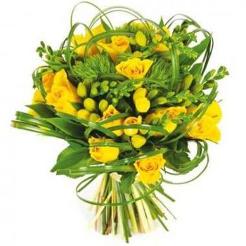 Lyon çiçek- Yuvarlak buket Yeşil Kök Çiçek Teslimat