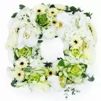 Pau-virágok- Antistène fehér virágos gyászsál Virágkötészeti csokor