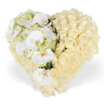 Nice flowers  -  White Mourning Heart Cherub Flower Bouquet/Arrangement