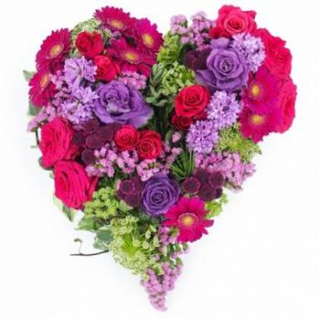 לה שליטה חנות פרחים באינטרנט - פוקסיה ולב סגול של אנטיגונה האבלה זר פרחים