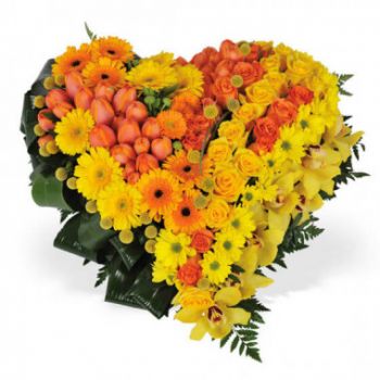 Bordeaux Florista online - Coração de luto amarelo e laranja Sussurro Buquê