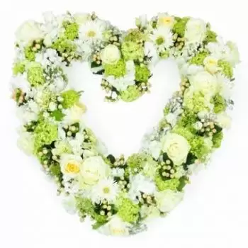 Корсика цветя- Траурно сърце от бели цветя Théano