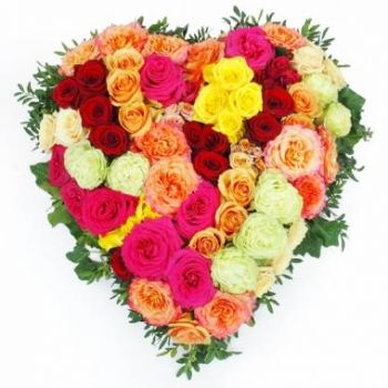 קונה חנות פרחים באינטרנט - לב אבל של פרחים צבעוניים הרודוטוס זר פרחים