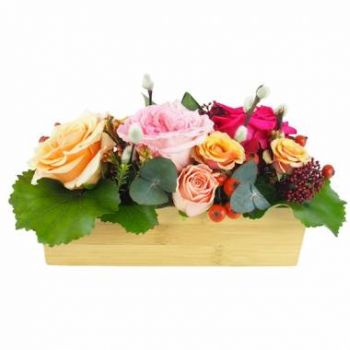 Ροβασινόλη λουλούδια- Σάο Πόλο τριαντάφυλλο μακρόστενη σύνθεση Μπουκέτο/ρύθμιση λουλουδιών