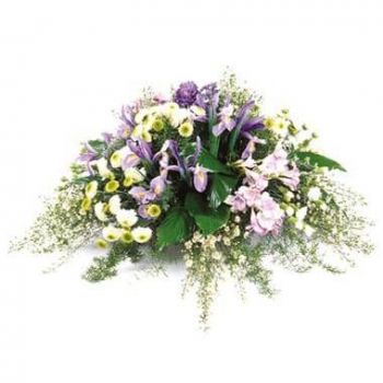 Lyon kwiaty- Uroczysta fioletowo-biała kompozycja żałobna Kwiat Dostawy