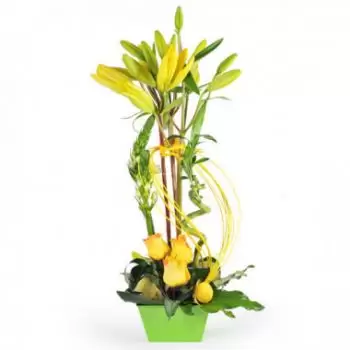 flores de Bordeaux- Composição de flores amarelas Sonho de Lírio Flor Entrega