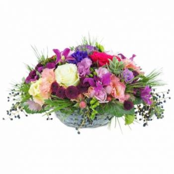Mahaica Dorp online bloemist - Orlando paars bloemstuk Boeket