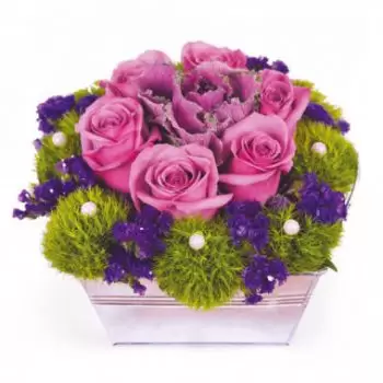 La Plaine-des-Palmistes Blumen Florist- Zusammensetzung von Fuchsia-Rosen Victoria Bouquet/Blumenschmuck