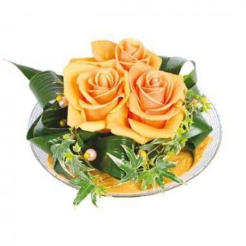 Lyon blommor- Sammansättning av orange rosor ockra Blomma Leverans