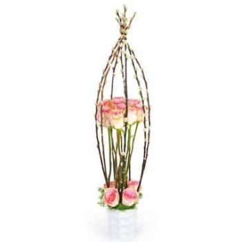 Accous bunga- Komposisi mawar merah jambu Cage d'Amour Bunga Penghantaran