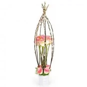 Pau Online blomsterbutikk - Sammensetning av rosa roser Cage d'Amour Bukett