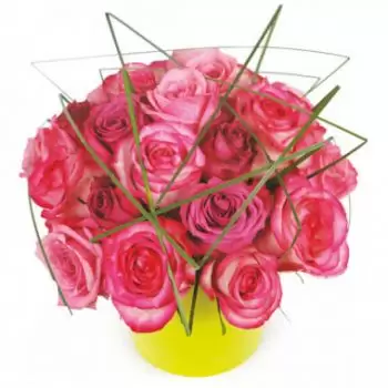 Algans flori- Compozitie trandafiri roz Traviata Floare Livrare
