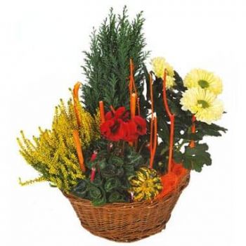 Lille Online blomsterbutikk - Rød og gul sorgkomposisjon Jardin d'Hiver Bukett