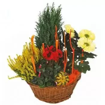 Pau blomster- Rød & gul sorgkomposition Jardin d'Hiver Blomst buket/Arrangement