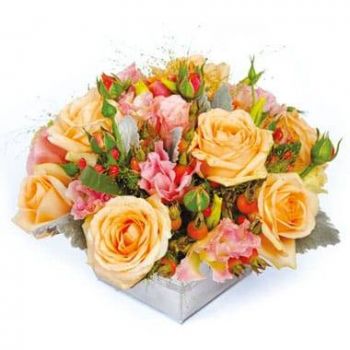 ПАУ цветы- Цветочная композиция из разноцветных роз Мед Цветок Доставка