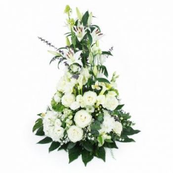Štrasburk květiny- Výšková kompozice bílých květů Zephyr Kytice/aranžování květin