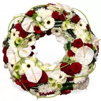 بائع زهور تولوز- إكليل الحداد الأحمر والأبيض إنفينيتي الراحة زهرة التسليم