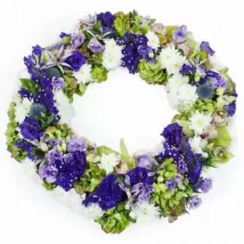 Les Moneghetti online Blomsterhandler - Krone af blå, lilla og hvide Kyrios blomster Buket