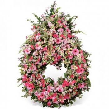flores Estrasburgo floristeria -  Corona de flores rosadas serenidad eterna Ramos de  con entrega a domicilio