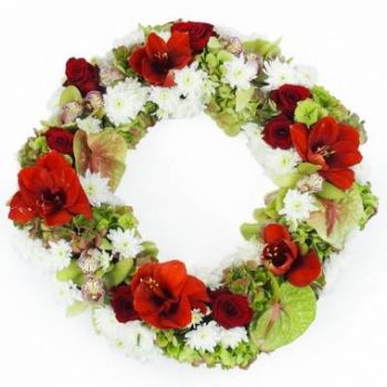 Bijeenkomst bloemen bloemist- Kroon van rode en witte Apollodore-bloemen Bloem Levering