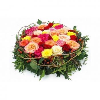 לה קונדאפין חנות פרחים באינטרנט - כרית אבל עם פרחים צבעוניים אריסטו זר פרחים