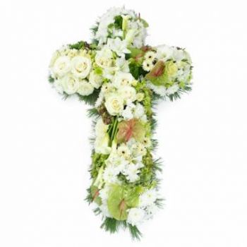 липа Доставка цветов - Траурный крест Прокриды с белым цветком Букет
