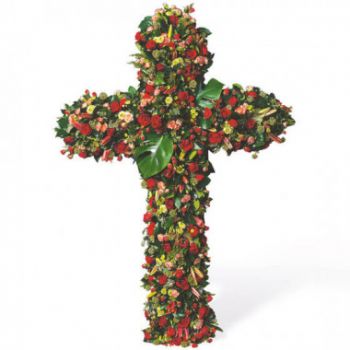 ПАУ цветы- Траурный крест из красных цветов Небеса Цветочный букет/композиция