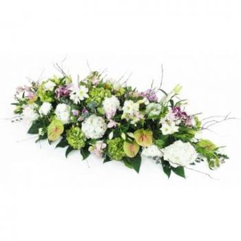 Piton Saint-Leu Fleuriste en ligne - Dessus de cercueil rose, mauve & blanc Callio Bouquet