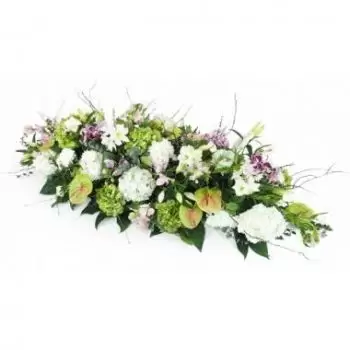 Pæn online Blomsterhandler - Pink, lilla og hvid Calliope Casket Top Buket