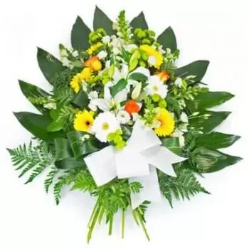 Nantes kedai bunga online - Kalungan bunga oren kuning & putih Sejambak