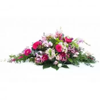 Jardin Exotique Fleuriste en ligne - Raquette de deuil dans les camaïeux de roses  Bouquet
