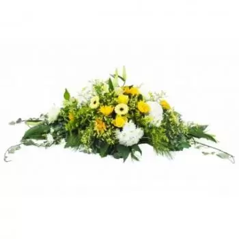 Nueva Caledonia Floristeria online - Raqueta de luto Pluton amarillo y blanco Ramo de flores