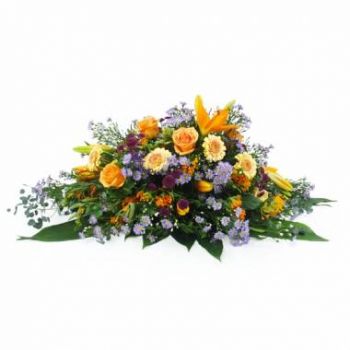Piton Saint-Leu Fleuriste en ligne - Raquette de deuil orange & mauve-violet Jupit Bouquet