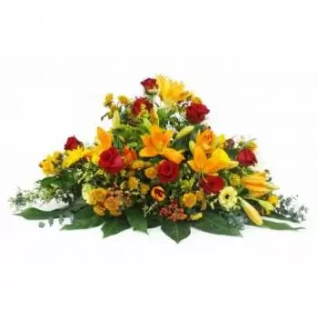 Lille Florarie online - Rachetă de doliu Helios portocaliu și roșu Buchet