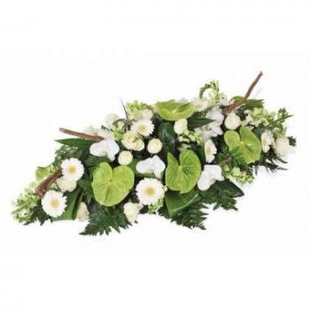 Tarbes Floristeria online - Raqueta de luto verde y blanca conmemorativa Ramo de flores